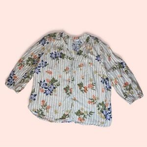 Sonoma Striped Button Down Top with Blue and Pink Floral Details